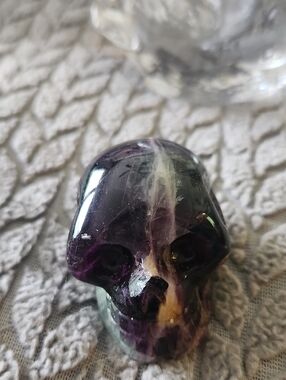 Hand-Carved Purple Fluorite Skull Sculpture - Home Art
